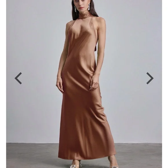 Silk Maison Dresses | Silk Maison Silk Halter Dress | Color: Brown/Orange | Size: M | Anasofun's Closet